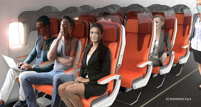 Future of Aircraft cabin with Glass protective shield revealed by Aviointeriors